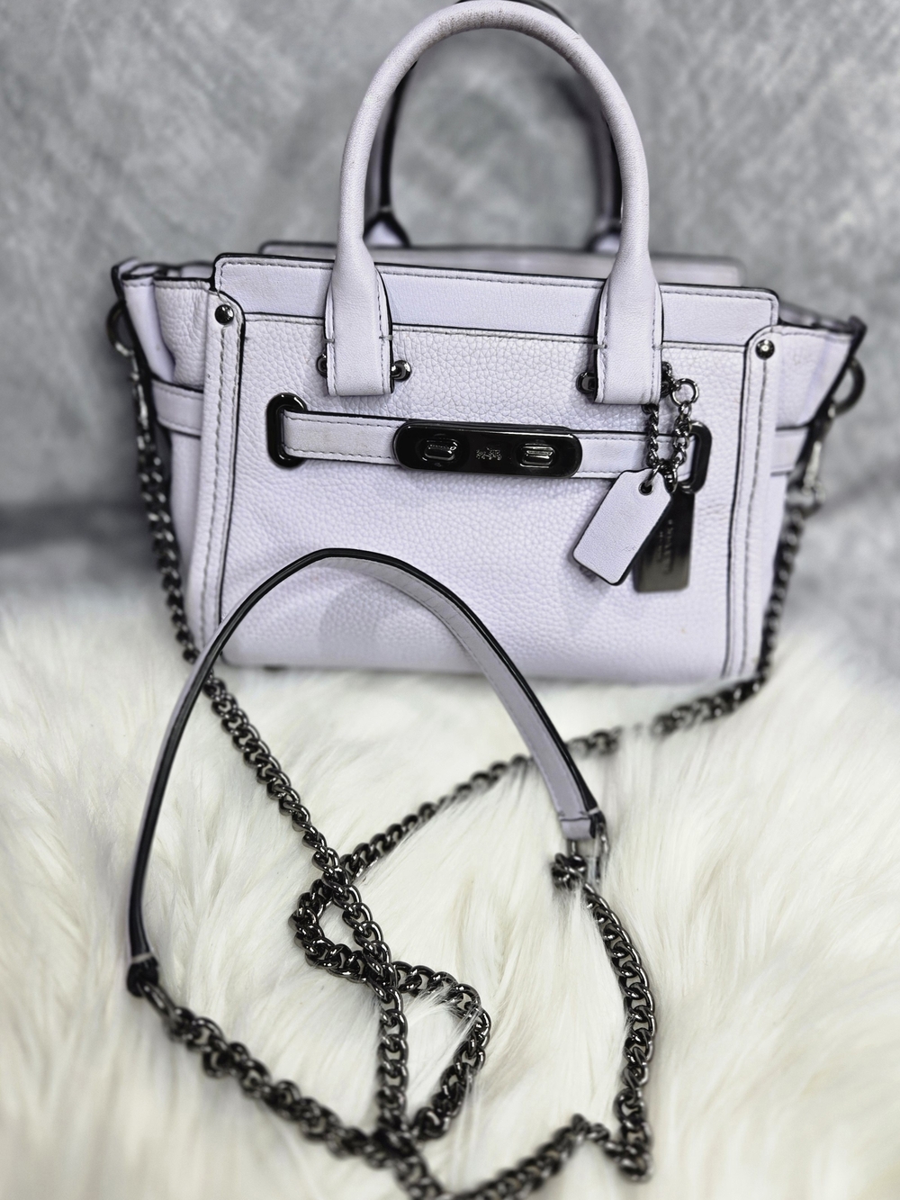 Coach Kiti Swagger 20 in light lavender polished pebble leather from the limited